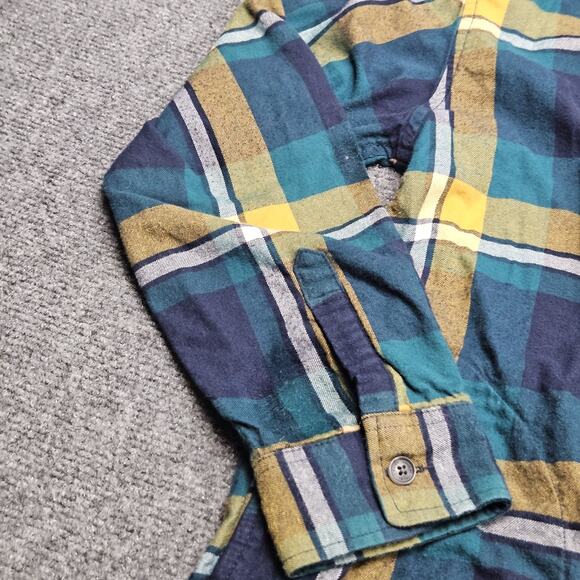 Eddie Bauer Plaid Flannel Hoodie Shirt M Womens Blue Green Yellow Cotton Casual - Picture 4 of 16